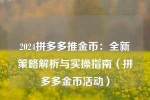 2024拼多多推金币：全新策略解析与实操指南（拼多多金币活动）  第1张