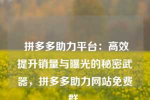  拼多多助力平台：高效提升销量与曝光的秘密武器，拼多多助力网站免费群 第1张